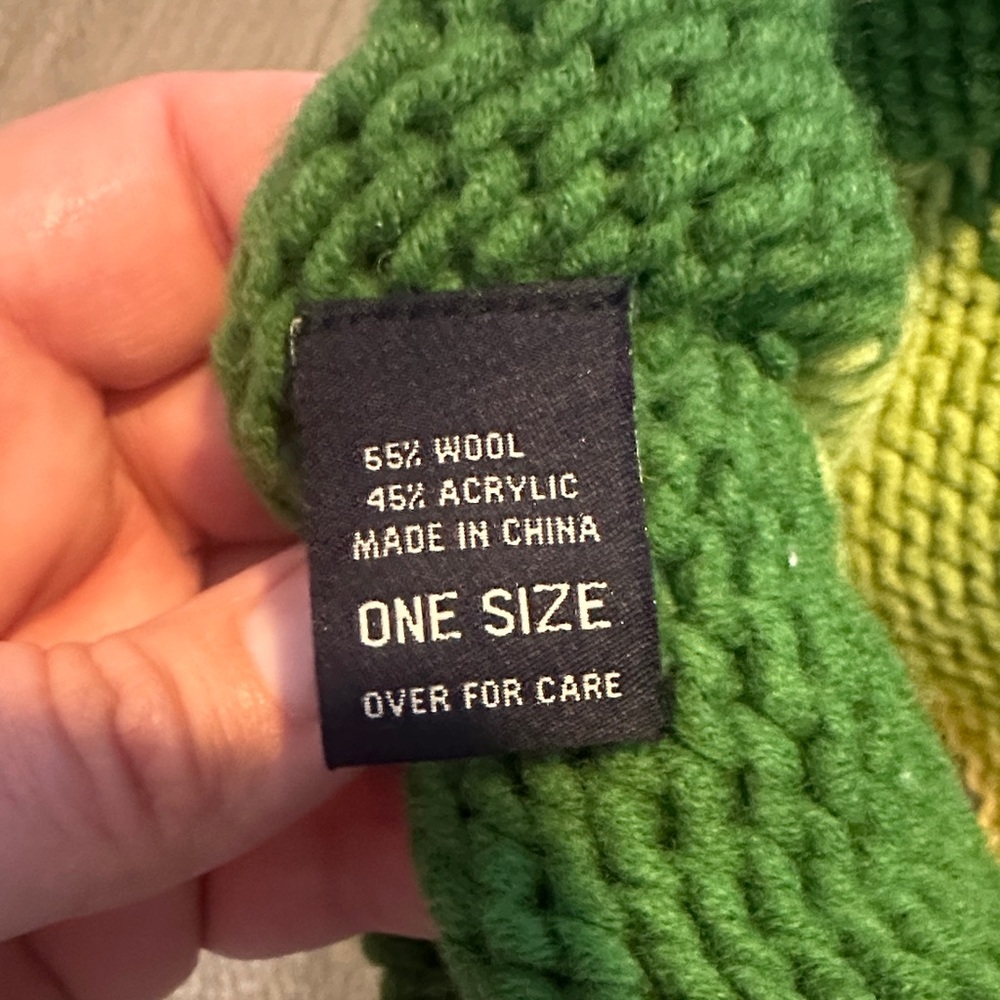 Abercrombie & Fitch Green and Yellow Knit Pom-Pom Hat - Picture 2 of 3